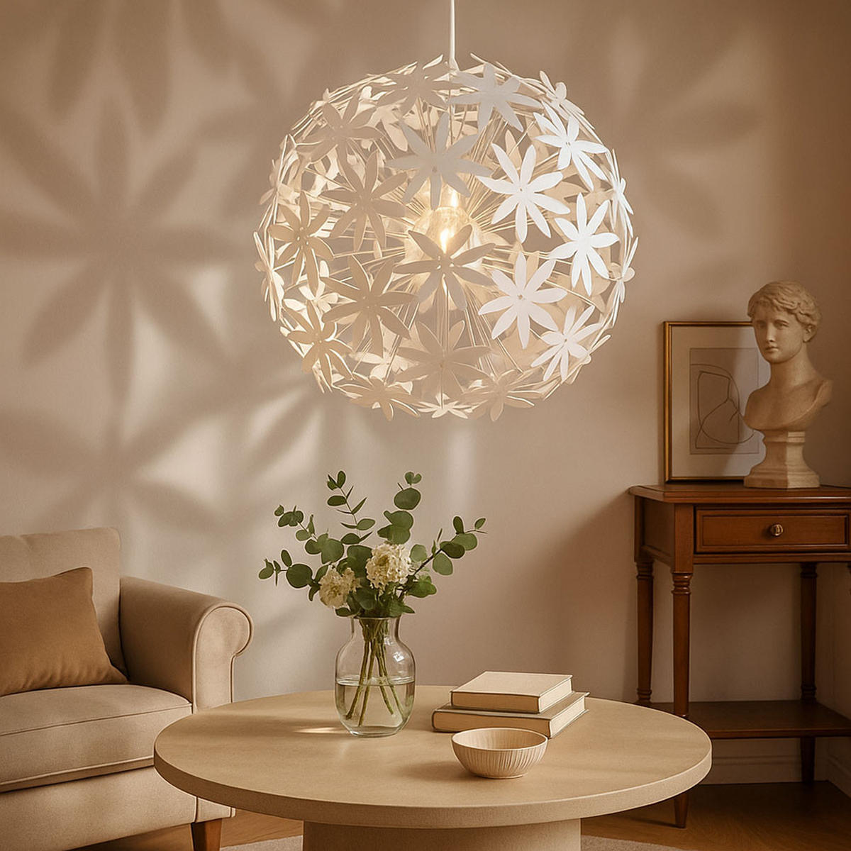 LED HÄNGELEUCHTE Kunststoff Weiß Blüten Design - Weiß, Kunststoff (60/60/150cm) - Globo Lighting