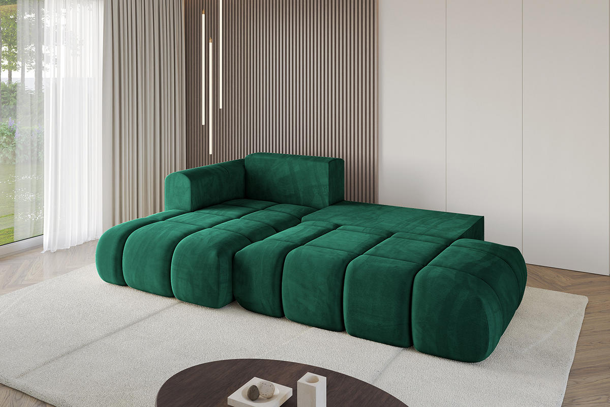ECKSOFA Ottomane Links CLOUD-L-v1 289x180x40 Dunkelgrün Velours - Dunkelgrün, Holzwerkstoff/Kunststoff (180/289cm) - ALTDECOR