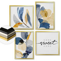 WANDBILDER 4er Set - 50x50 cm & 40x60 cm Goldrahmen - Aquarell-Pflanzenmotive - Goldfarben, Kunststoff (50/50cm) - ArtPrintCave