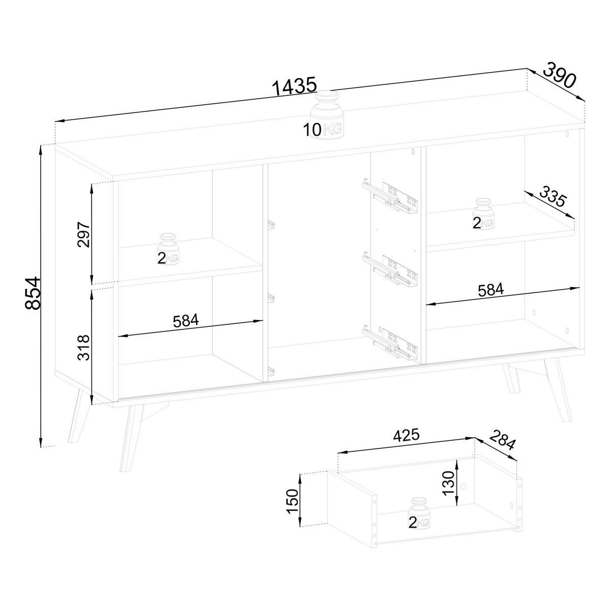 SIDEBOARD VIGORE 143,5/85,4/39cm mit 3 Schubladen Eichefarben - Eichefarben/Naturfarben, Holzwerkstoff (143.5/85.4/39cm) - MASSENO