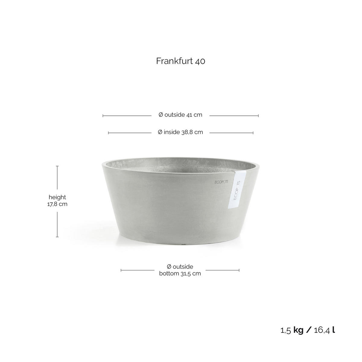 BLUMENTOPF Frankfurt 50/25,7 cm Hellgrau - Hellgrau, Kunststoff (41/17.8cm) - Ecopots