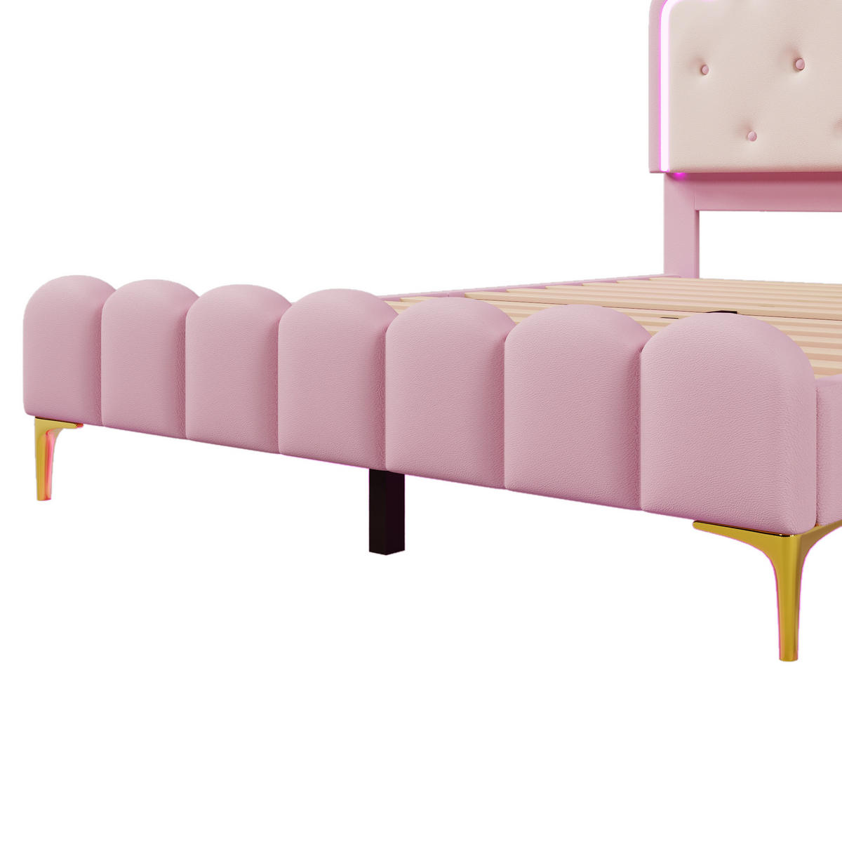 POLSTERBETT 140x200cm Rosa PU Kronprinzessinnenform Ambiente-Licht - Pink, Holz (140/200cm) - FLIEKS