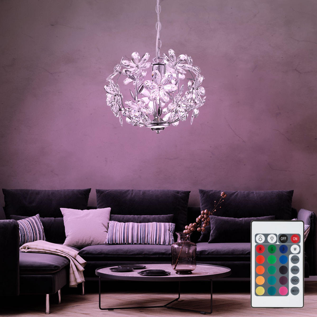 LED HÄNGELEUCHTE Chrom Klar Blüten Design - Klar, Metall (34/34/87cm) - Globo Lighting