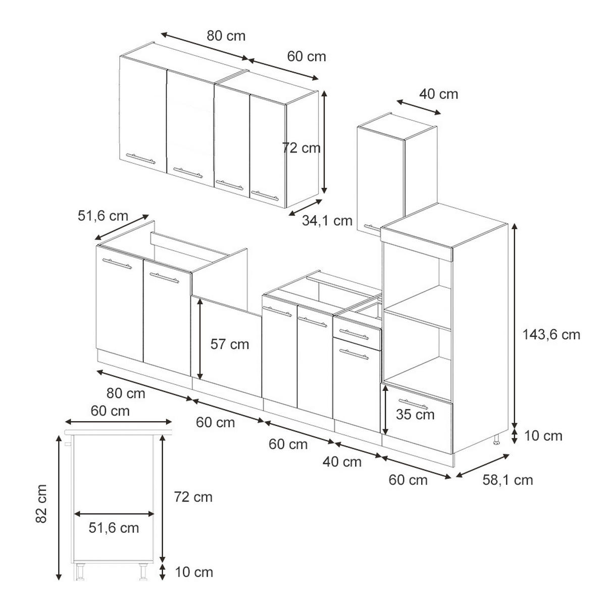 KÜCHENZEILE Fame-Line Eiche Paneel/Goldkraft Eiche 300 cm mit Hochschrank, AP Marmor - Honigeiche/Hellbraun, Holzwerkstoff (300/81.6/60cm) - Vicco