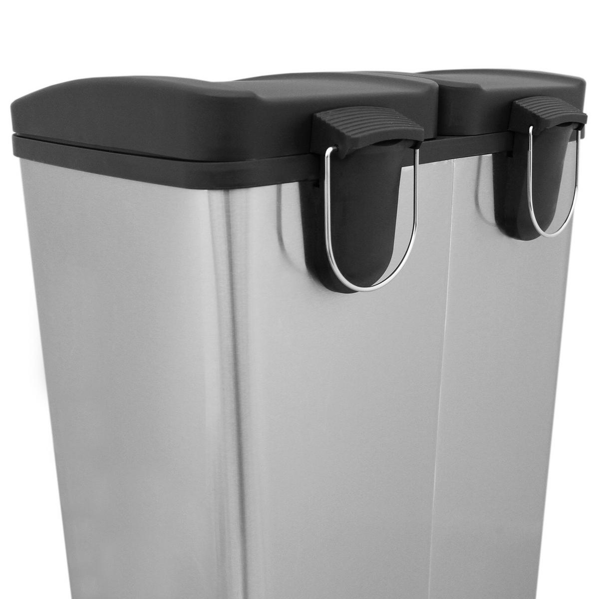 TRETMÜLLEIMER 60l Doppel Abfalleimer - Edelstahl - Alufarben, Metall (47/1/36cm) - Monstershop