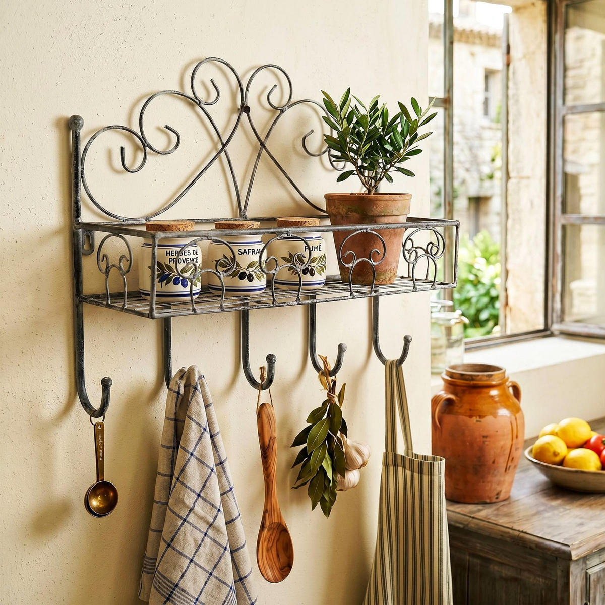 WANDREGAL mit 5 Haken Metall Grau 41 cm 96010 - Grau, Metall (41/41/15cm) - DanDiBo