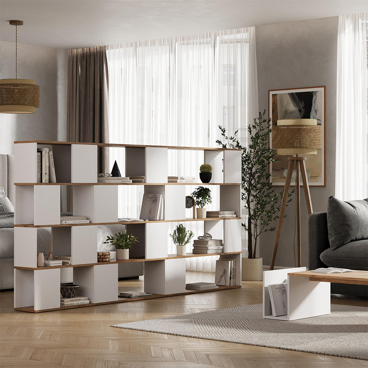 RAUMTEILER Eneos Weiß/Goldkraft Eiche 60 x 124.5 cm - Honigeiche/Weiß, Holzwerkstoff (60/124.5/24cm) - Vicco