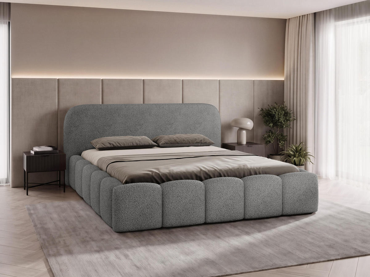POLSTERBETT Refola Boucle - Schwarz/Naturfarben, Holz/Holzwerkstoff (180/200cm) - MIRJAN24