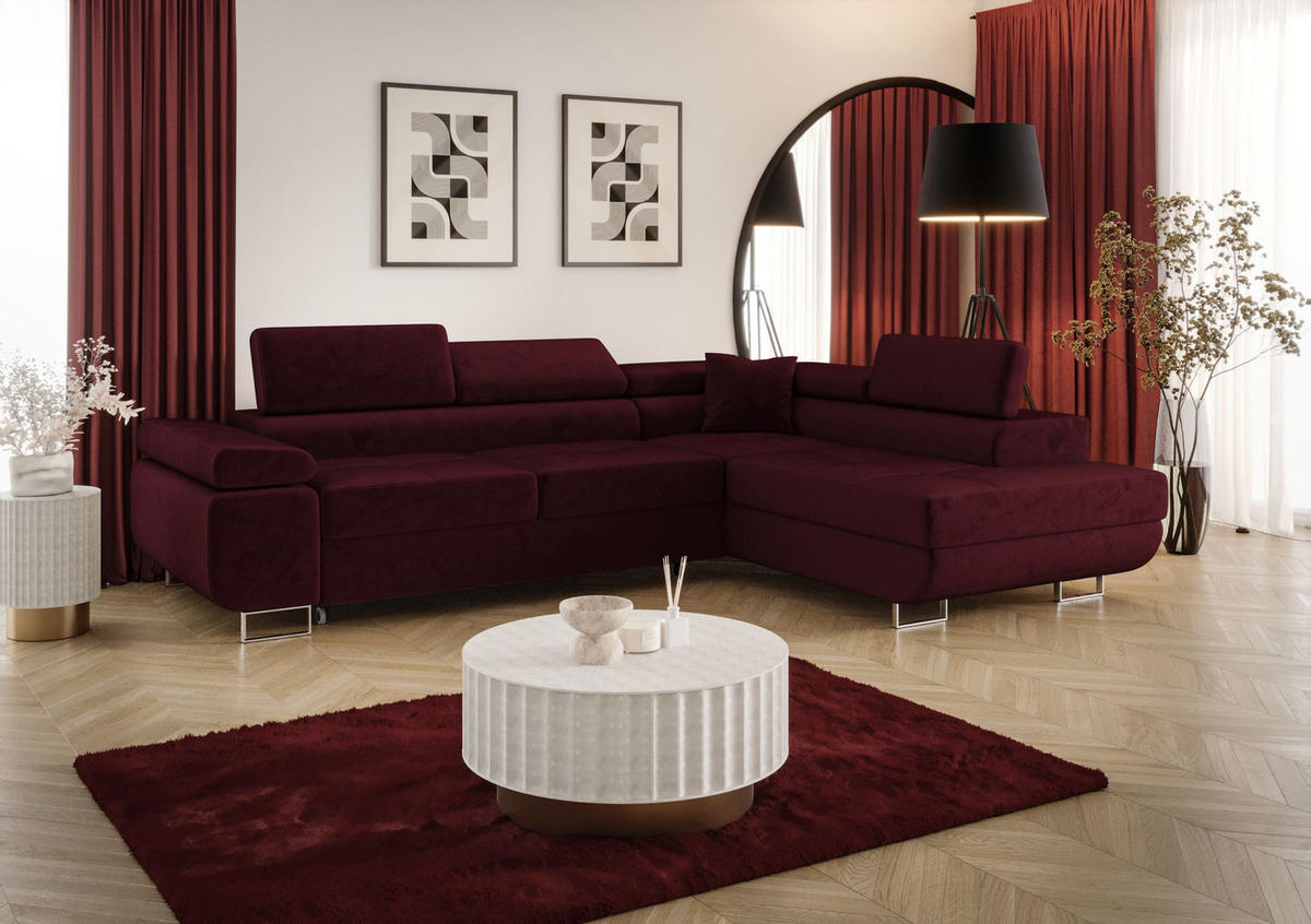 ECKSOFA EMILY mit Schlaffunktion Monolith 69 Rechts - Bordeaux, Textil (275/200cm) - Bedante