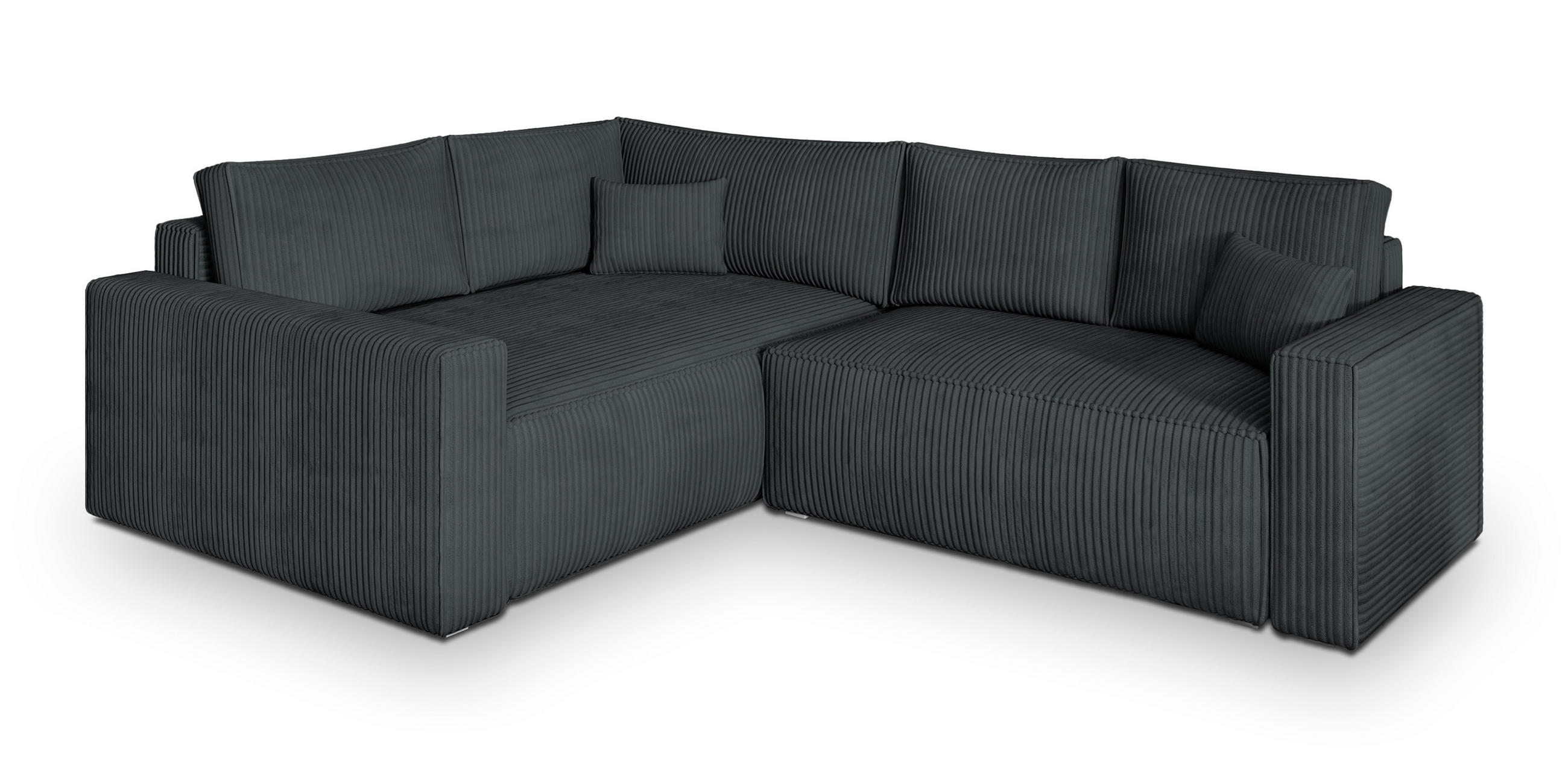 ECKSOFA ERONIS L-S Graphitfarben Kordstoff mit Schlaffunktion - Graphitfarben, Holz (265/194cm) - MASSENO