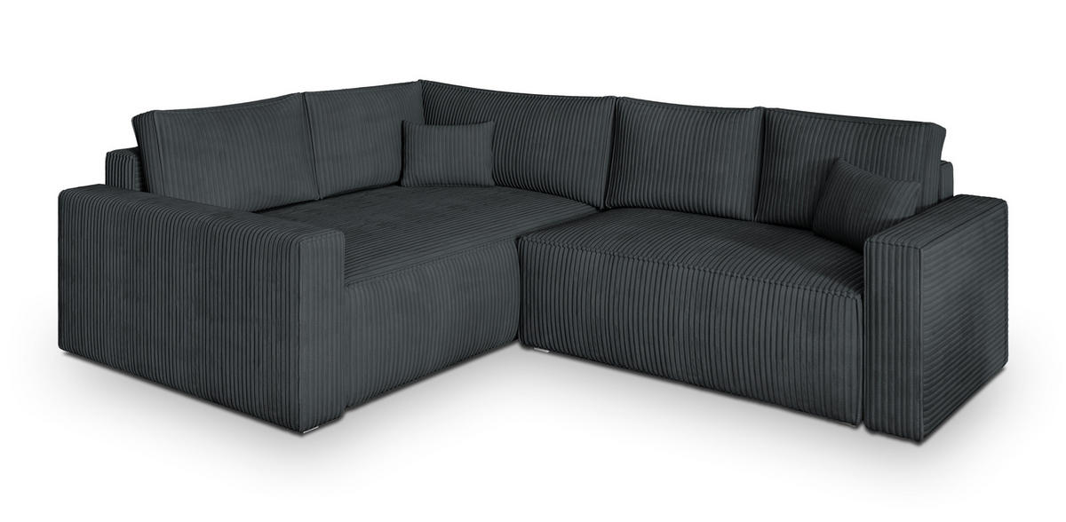 ECKSOFA ERONIS L-S Graphitfarben Kordstoff mit Schlaffunktion - Graphitfarben, Holz (265/194cm) - MASSENO