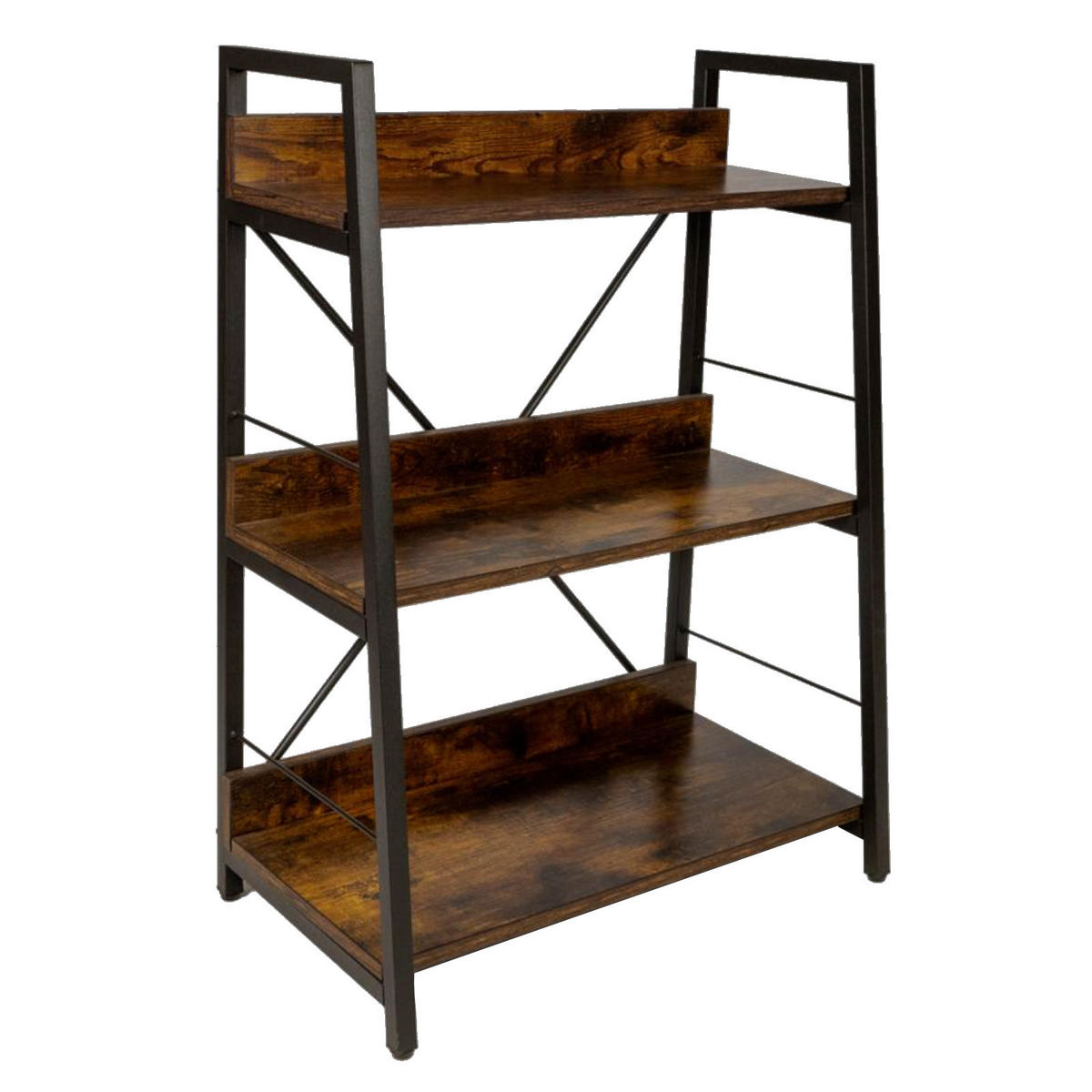 STANDREGAL Holzoptik Metall Dunkelbraun Schwarz 3 Ebenen 61x35x84 cm - Dunkelbraun/Schwarz, Holzwerkstoff/Metall (61/84/35cm) - Begryf