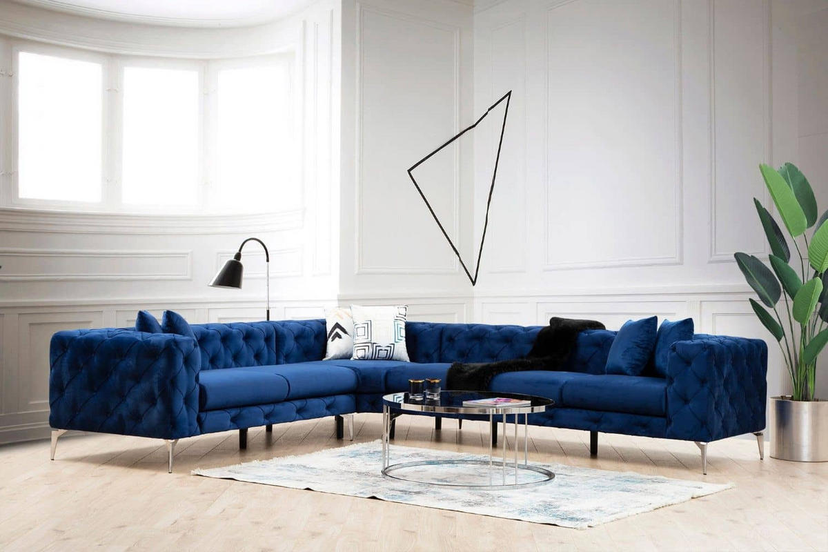 ECKSOFA mit großzügiger XXL Sitzfläche für die ganze Familie - Blau/Chromfarben, Holz/Textil (310/270cm) - myHomelando