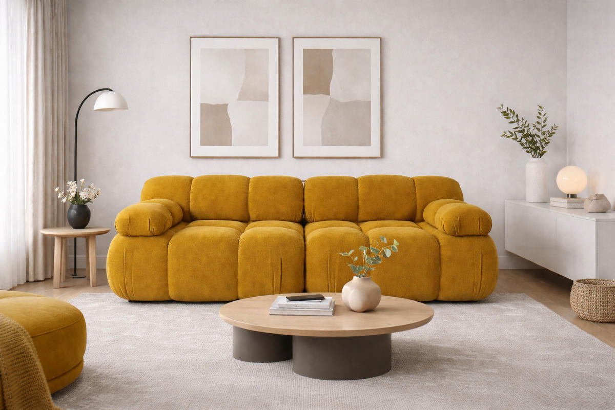 COUCH, 2-Sitzer Modular, Veloursstoff Salvador, Gelb, Selia - Gelb, Holz (190/70/95cm) - Kaiser Möbel