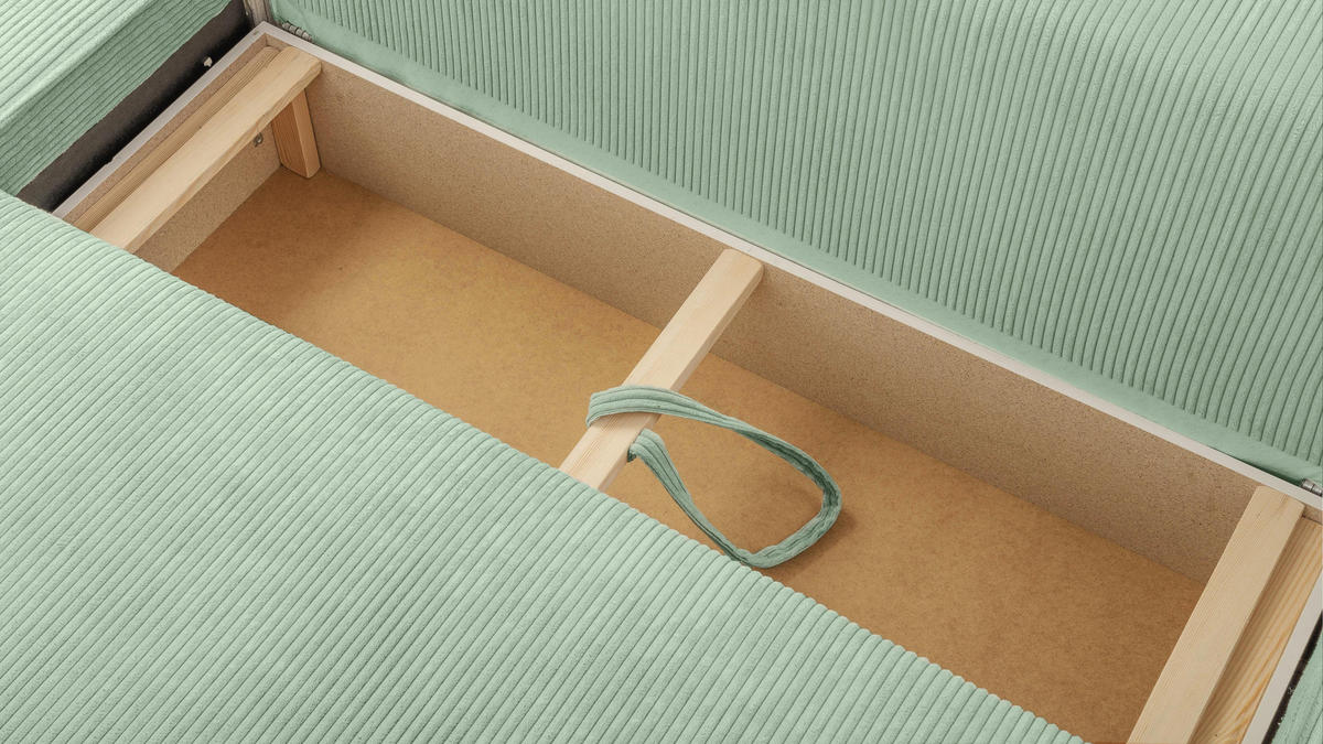 WOHNLANDSCHAFT Cedria Salbeigrün 389/145/85 cm mit Schlaffunktion - Schwarz/Grün, Kunststoff/Textil (389/85/145cm) - AX Living