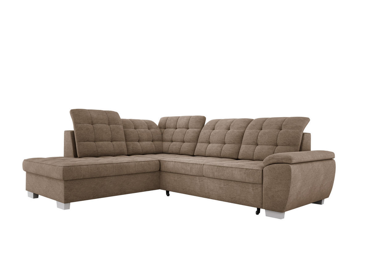 ECKSOFA LOTTA L-förmig Bettkasten verstellbare Kopfstützen hochwertige Verarbeitung lose Rückenkissen freistehend LINKS 212x258x106 cm Cappuccino - Cappuccino, Holz/Textil (212/258cm) - DomoHome