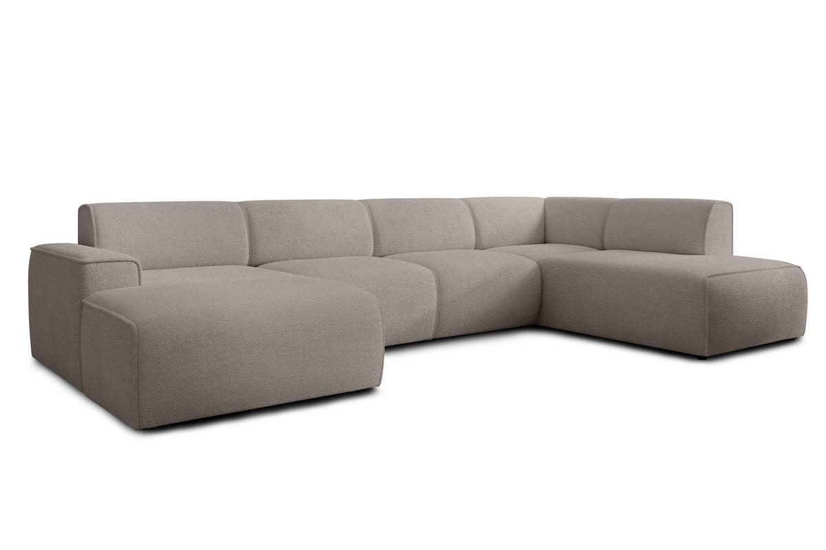 WOHNLANDSCHAFT Didim Beige 378/220/78 cm – großes Sofa stilvoll & bequem R - Beige/Schwarz, Kunststoff/Textil (378/78/220cm) - AX Living