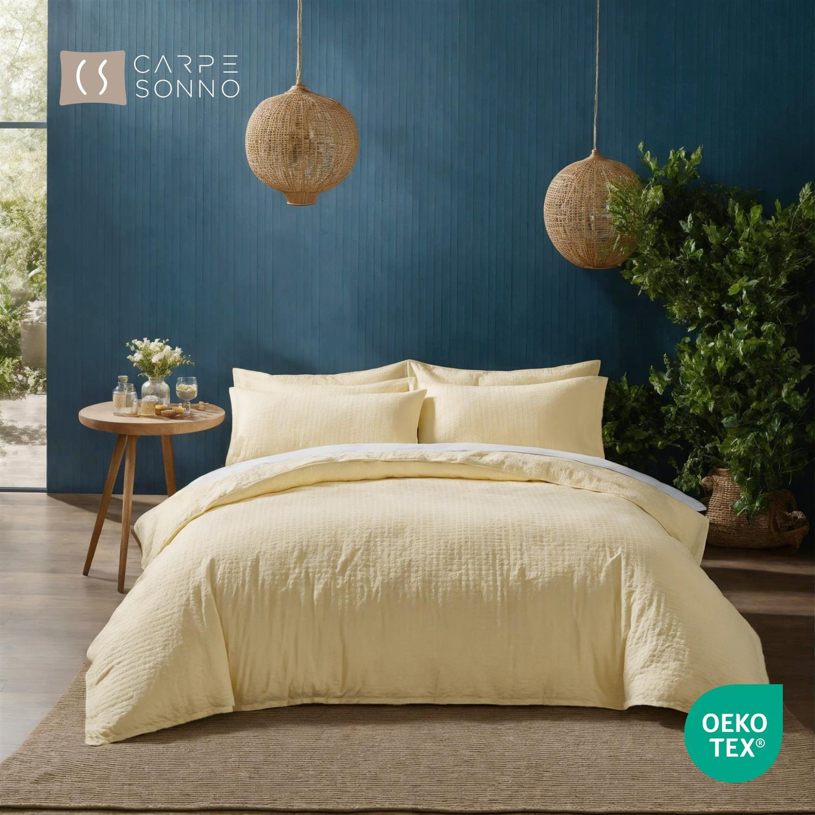 SEERSUCKER-BETTWÄSCHE 135x200 Uni Sommer Bettbezug Bügelfrei aus 100% Baumwolle, Bettbezüge einfarbig Creme - Creme, Textil (135/200cm) - Carpe Sonno