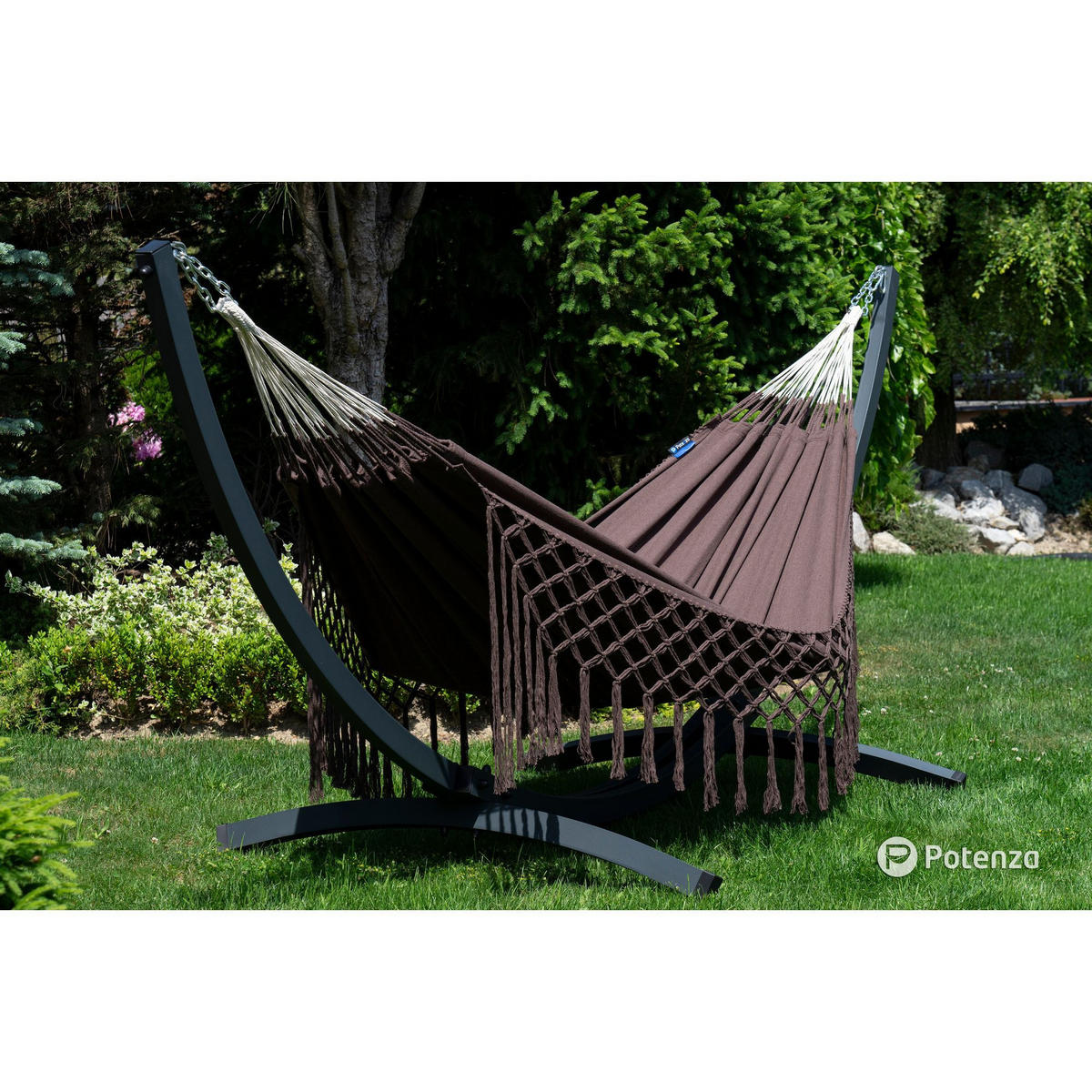 HÄNGEMATTE mit Verzinktem Gestell, 2 Personen, XXL, 200 kg, Metall, Medelin Boho Kaffee, einfache Montage - Braun, Metall (370/130/120cm) - Potenza