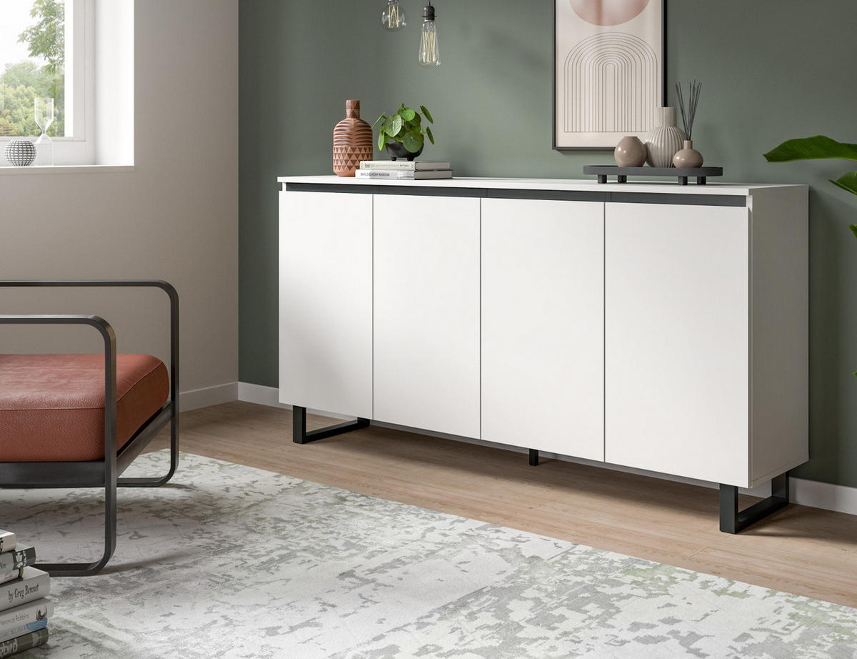 SIDEBOARD weiß mit schwarz, Kommode 160 x 84 cm mit Soft-Close, Gelia - Schwarz/Weiß, Holzwerkstoff/Metall (160/84/36cm) - Inn.Furn