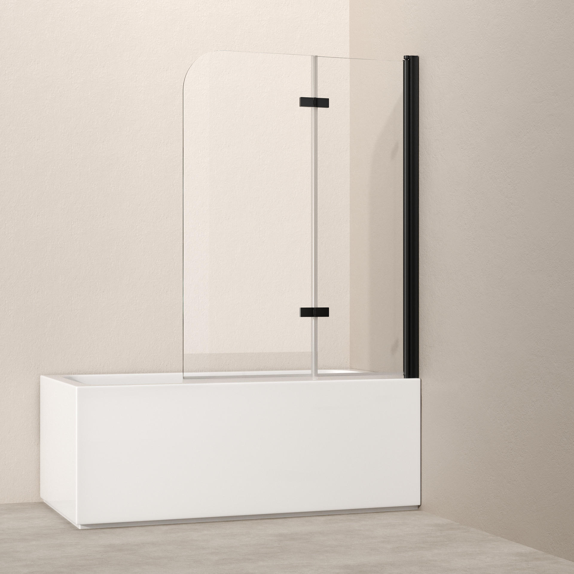 DUSCHWAND für Badewannen Faltbar mit Schwenkfunktion Schwarz 140/100 cm - Schwarz, Glas (100/140cm) - EMKE