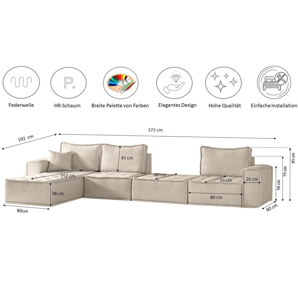 Thumbnail - Kaiser Möbel Bohoo, Ecru, Holz, Füllung: Komfortschaum, L-Form,L-Form, 382x192 cm, Wohnzimmer, Sofas & Couches, Wohnland...