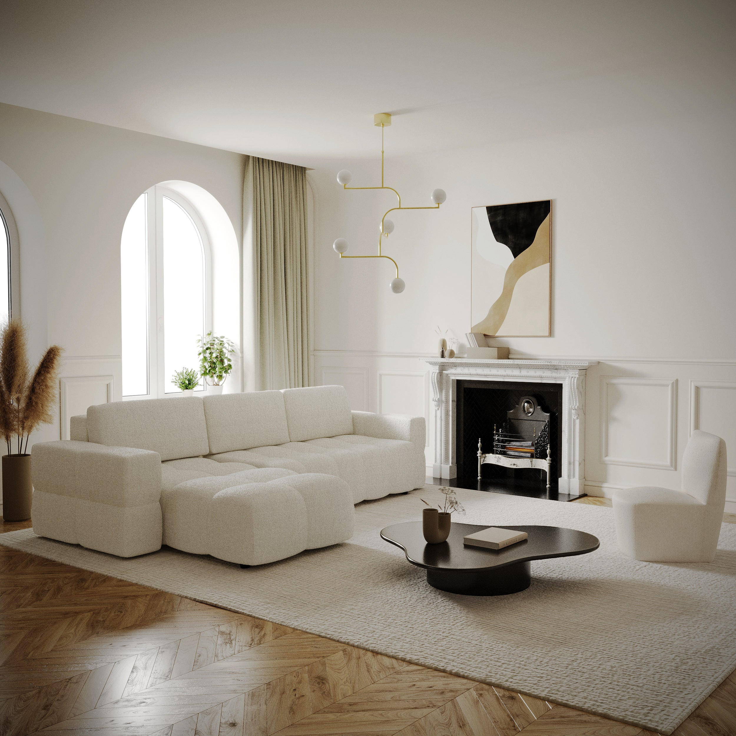 ECKSOFA LINKS Bouclé-Stoff Creme 286cm - Creme, Textil (169/286cm) - Sia Home
