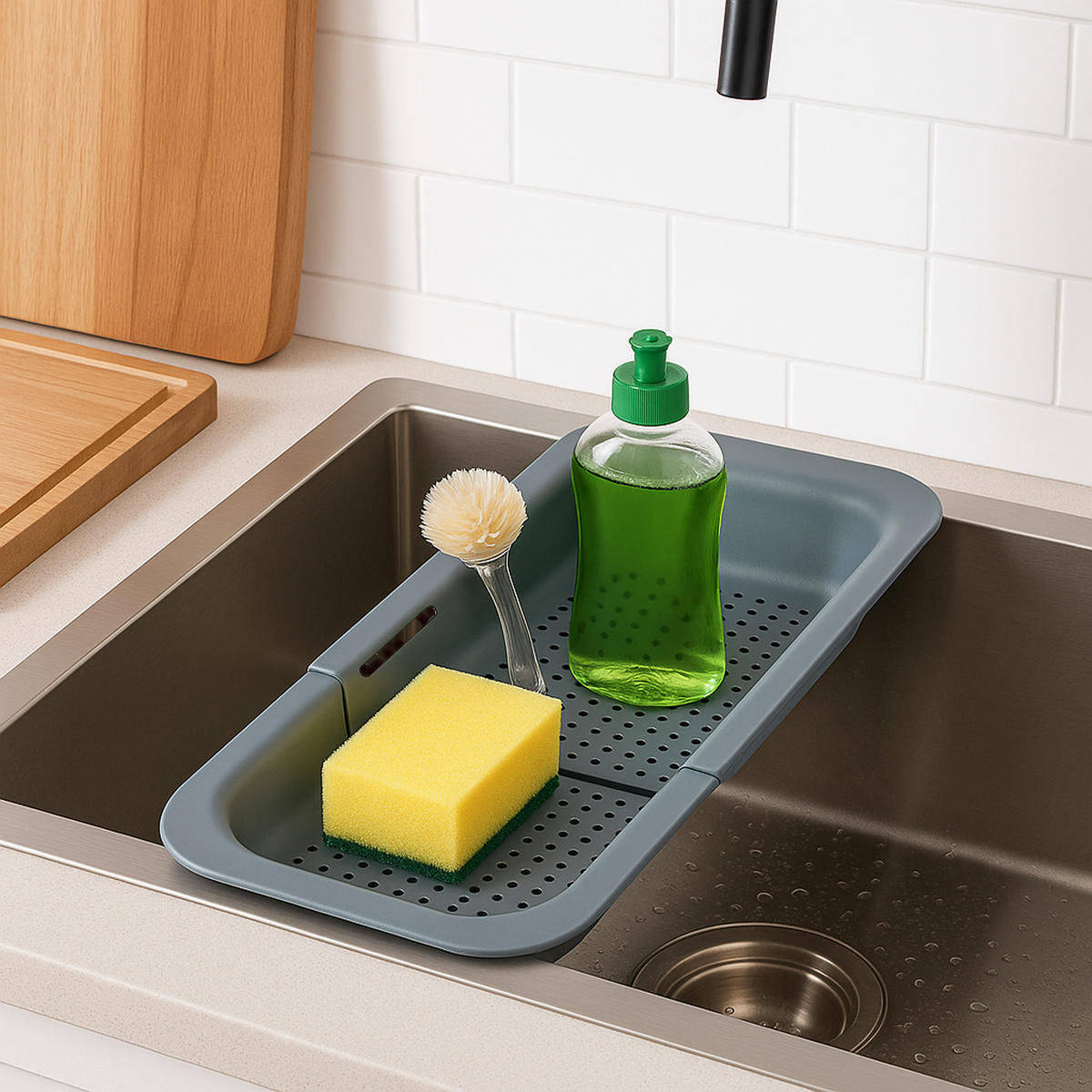SPÜLBECKEN Abtropfkorb - ausziehbar 34–48,5 cm - Grau, Kunststoff (34/6/20cm) - Bestlivings