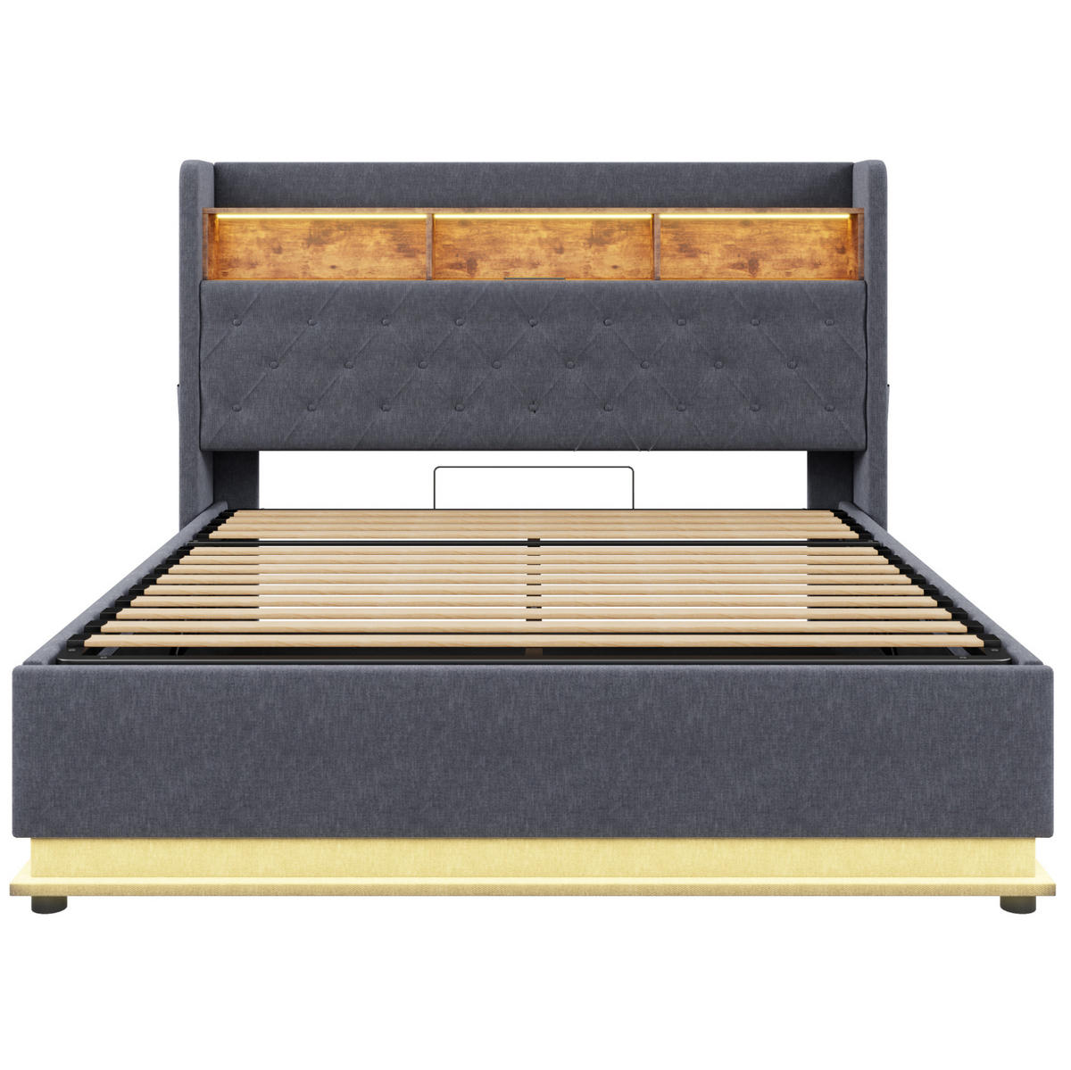 POLSTERBETT mit LED-Beleuchtung 160/200 cm mit Bettkasten und USB-Anschluss - Grau, Textil (160/200cm) - BEAOK