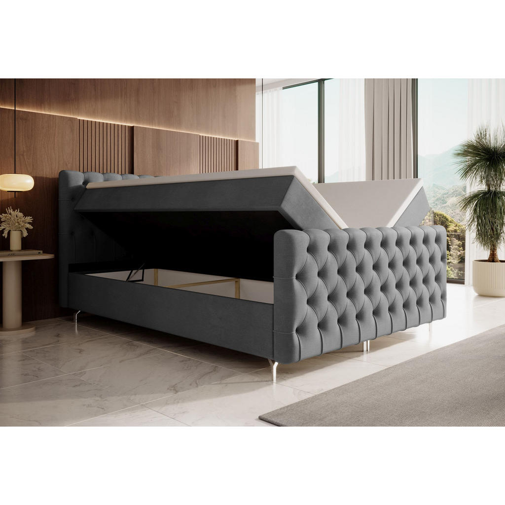 Thumbnail - Bedante Boxbett, Grau, Textil, Höhe ca. 19 cm, 180x200 cm, Oeko-Tex® Standard 100, Schlafzimmer, Betten, Boxspringbetten