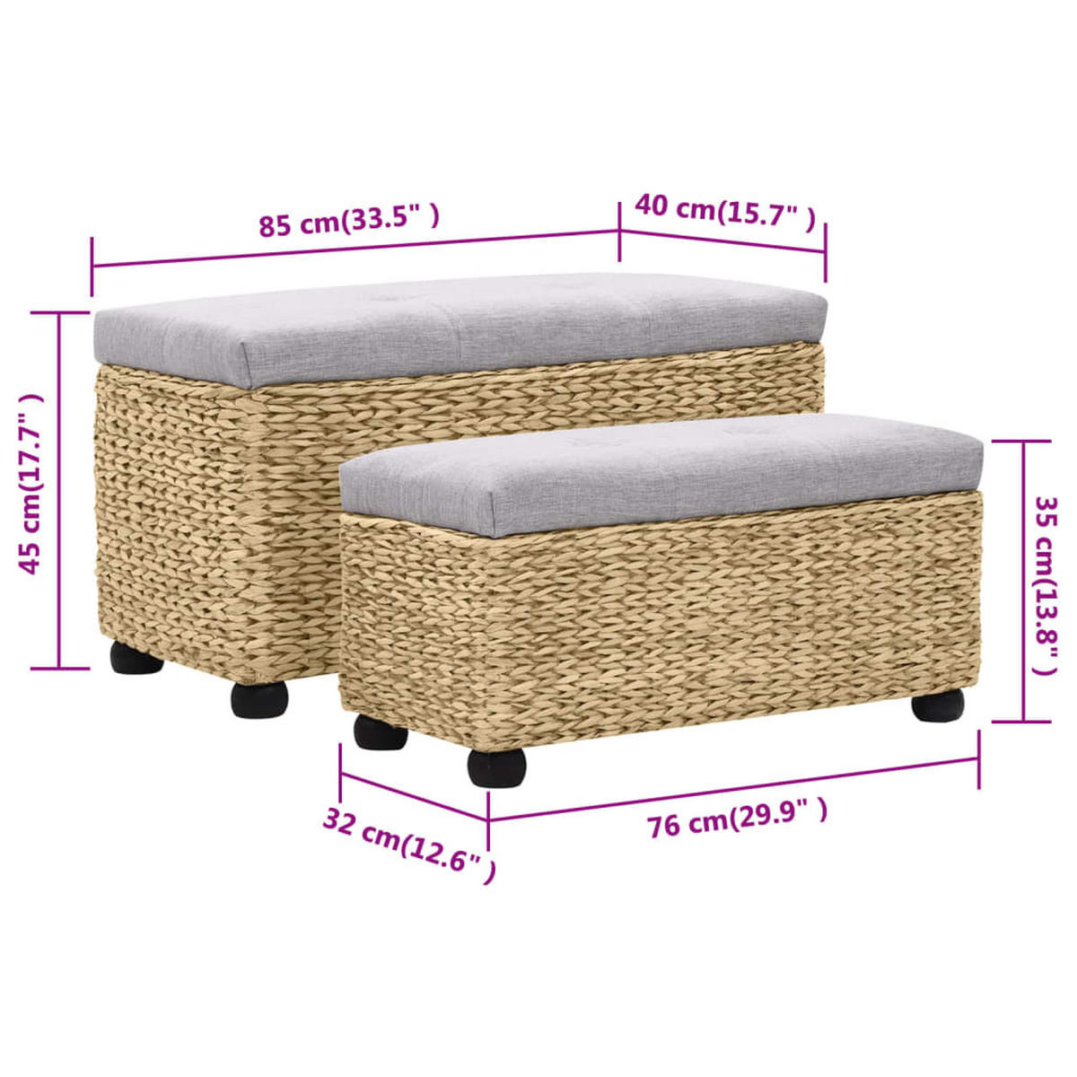 SITZBANK 2er Set Seegras Grau - Grau, Naturmaterialien (45/85/40cm) - vidaXL