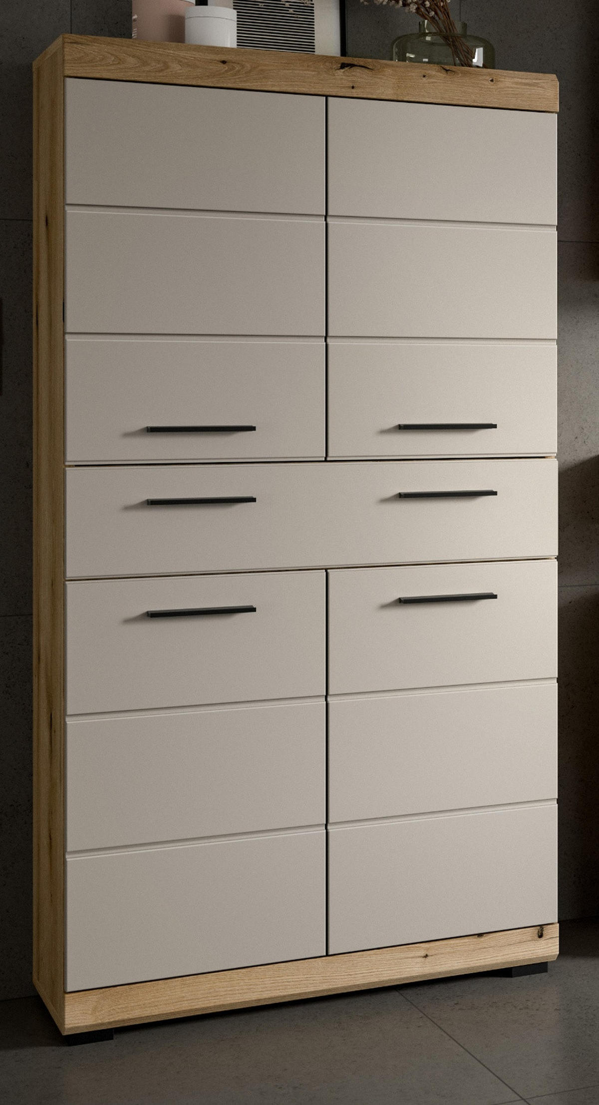 MIDISCHRANK Sand Kaschmir, Evoke Eiche, Badschrank 74 cm, viel Stauraum - Kaschmir/Eichefarben, Holzwerkstoff/Kunststoff (74/141/31cm) - Inn.Furn