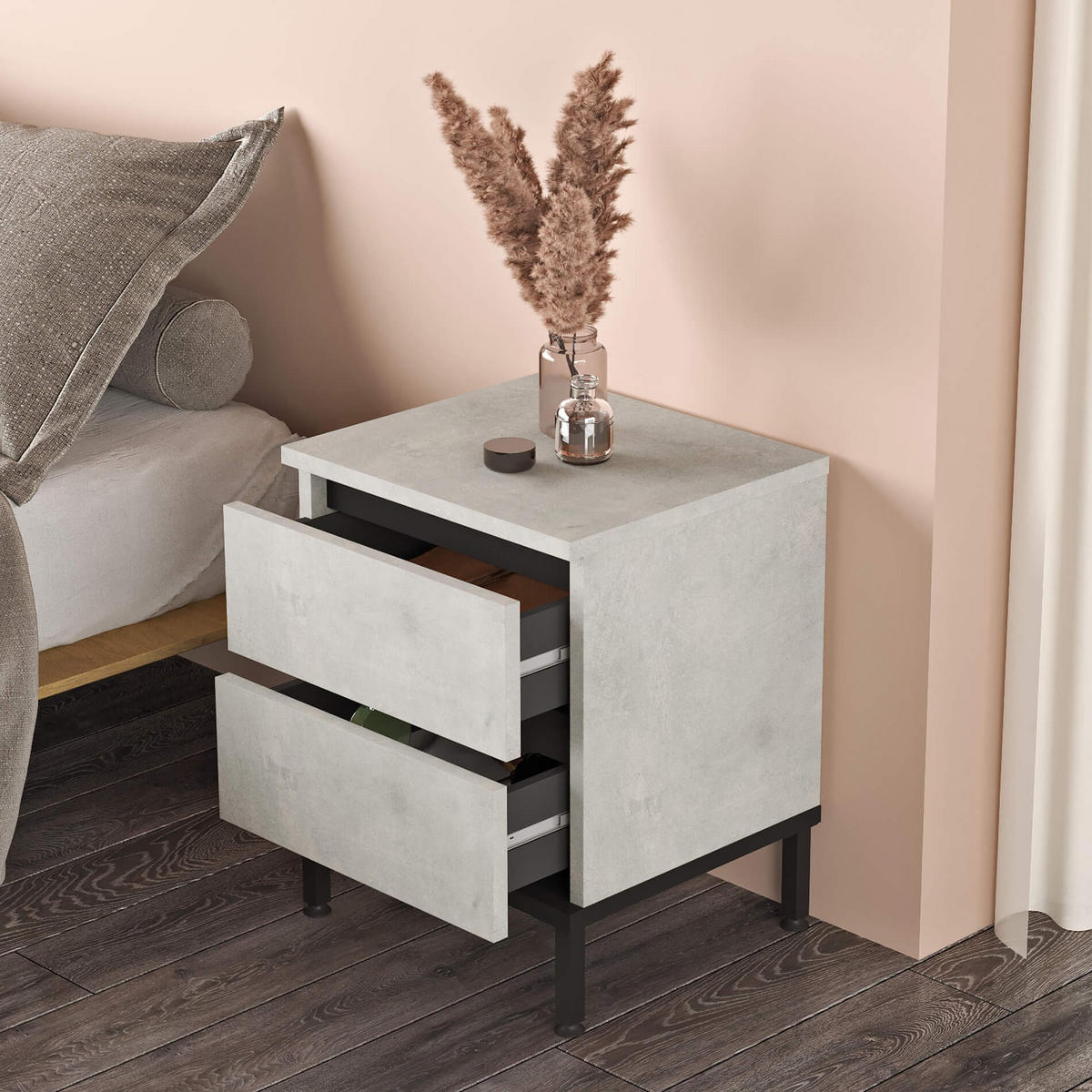 NACHTTISCH 40/35,5/49 cm - Grau, Holz (40/49/35.5cm) - Mobili Rebecca