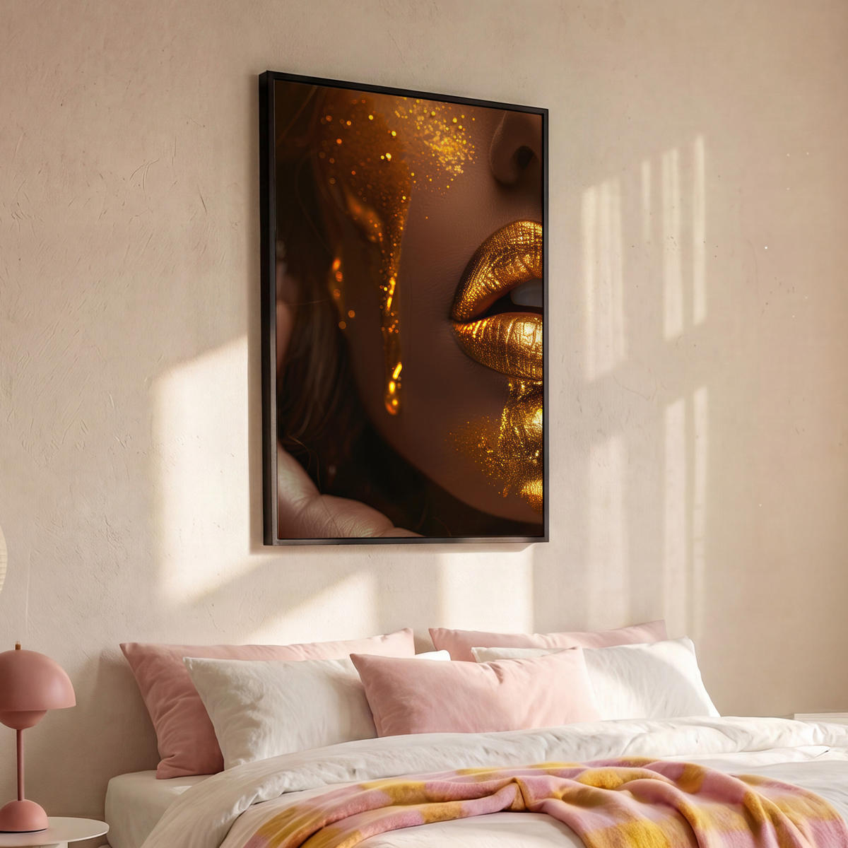 LEINWAND Bilder mit Rahmen - Frau - Gold - Luxus - Porträt - 80x120 - Goldfarben, Textil (80/120cm) - MuchoWow
