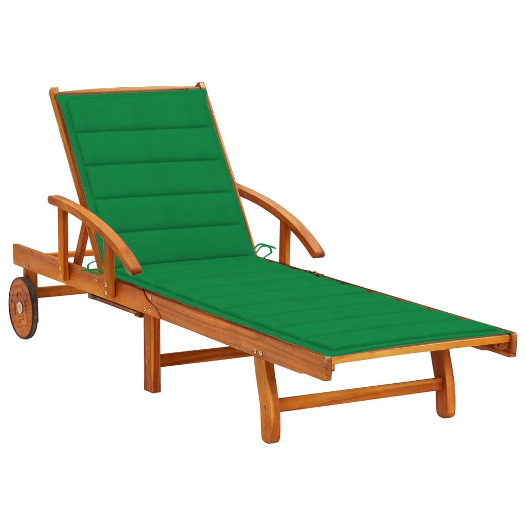 SONNENLIEGE mit Auflage Akazie Massivholz - Grün, Holz (67/85/200cm) - furnicato
