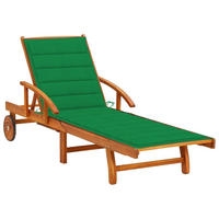 SONNENLIEGE mit Auflage Akazie Massivholz - Grün, Holz (67/85/200cm) - furnicato