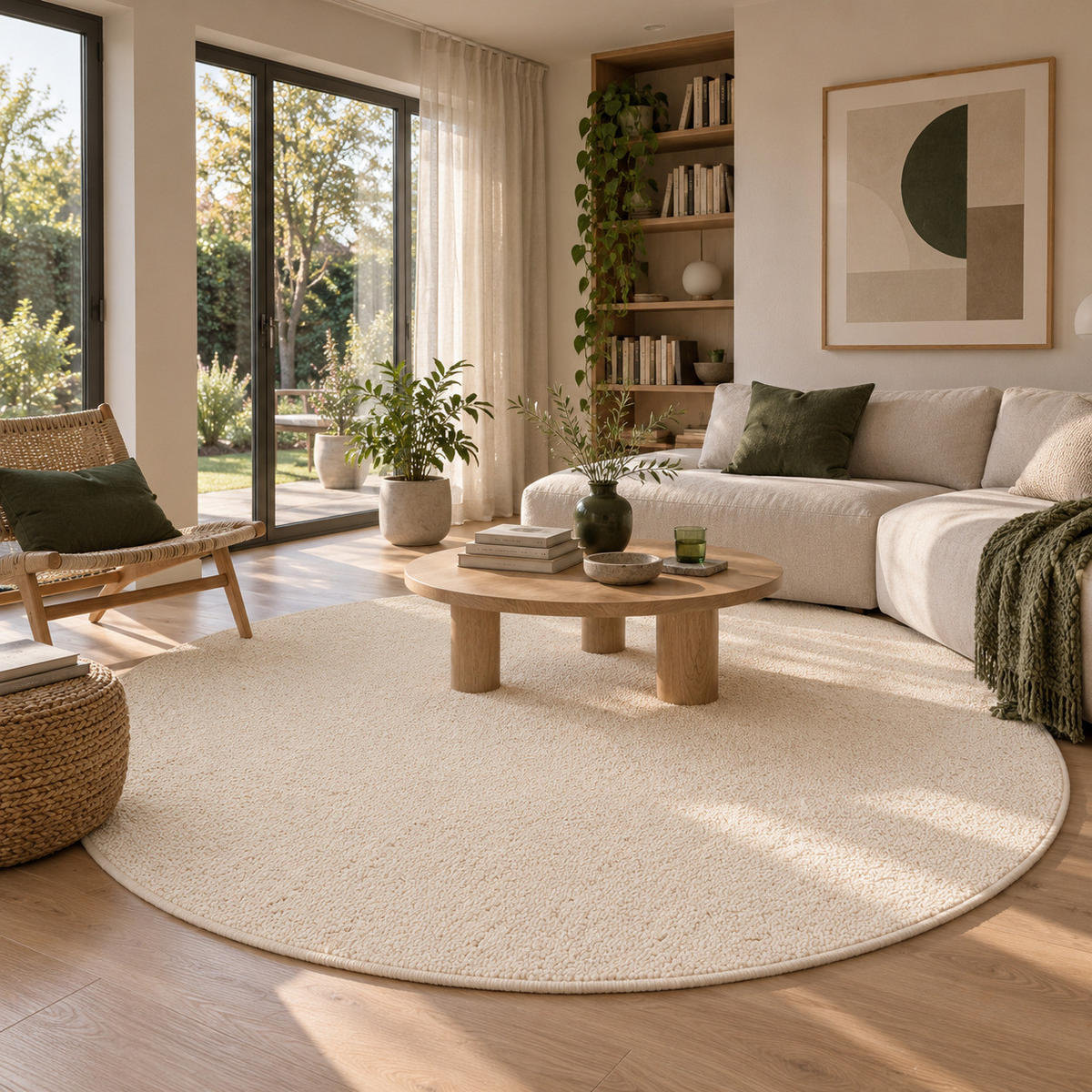 NATUR TEPPICH WOLLE BERBER RUND - Creme, Textil (160/160cm) - Snapstyle