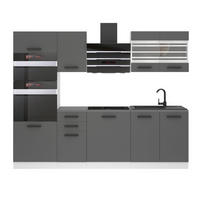 KÜCHENZEILE Tracy 240 cm, mit Arbeitsplatten, Silber matt - Dunkelgrau, Holz (240/204/60cm) - B BELINI GROUP