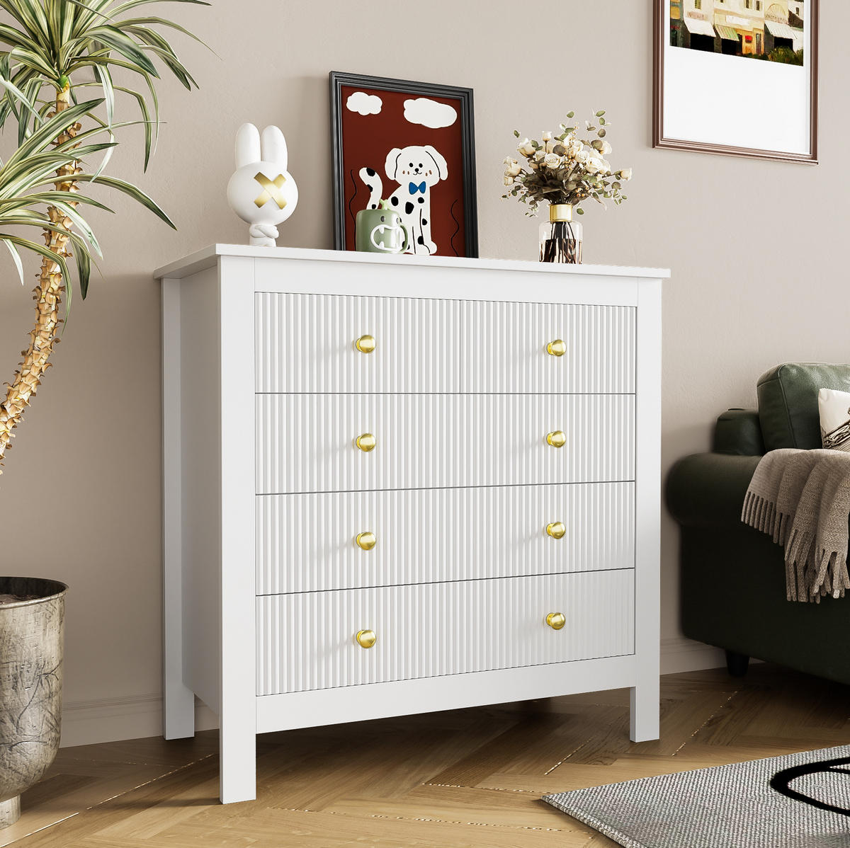 SIDEBOARD 79/80,5/39,5 cm Weiß aus Spanplatte mit 5 Schubladen - Weiß, Holzwerkstoff (39.5/80.5/79cm) - OKMYHOME