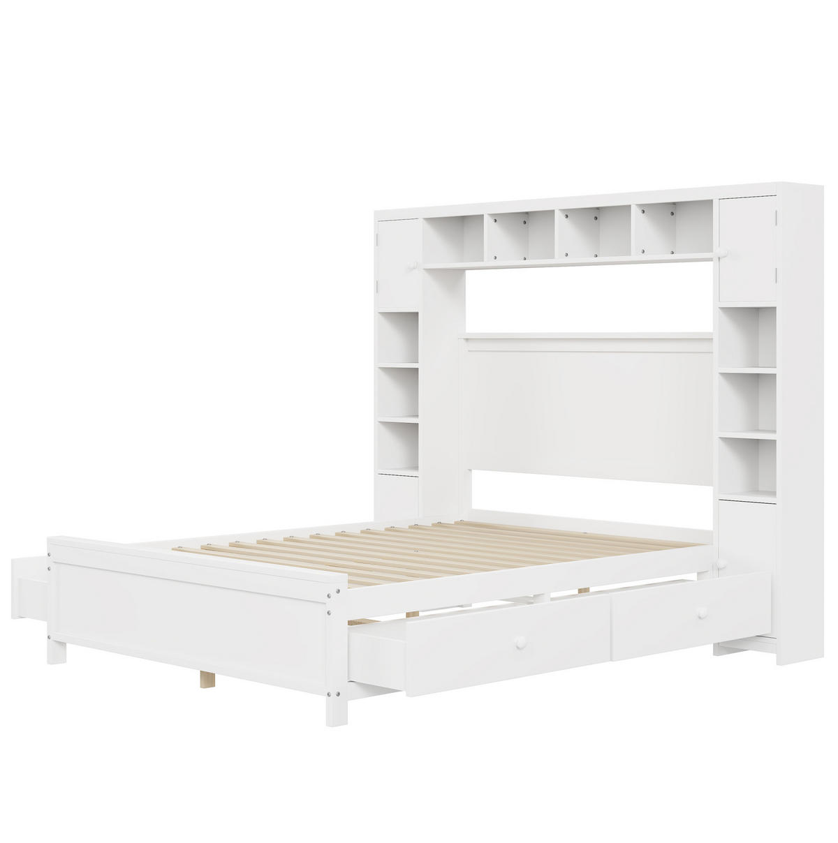 STAURAUMBETT 140x200 cm Weiß mit 4 Schubladen, Stauschrank und Lattenrost - Weiß, Holzwerkstoff (140/200cm) - Modfu