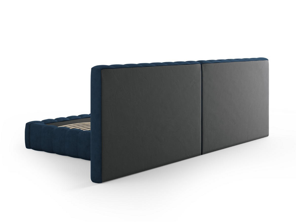 BETT mit Bettkasten und Doppelkopfteil Kelp aus strukturiertem Stoff königsblau 200x200cm - Blau, Textil (200/200cm) - Micadoni