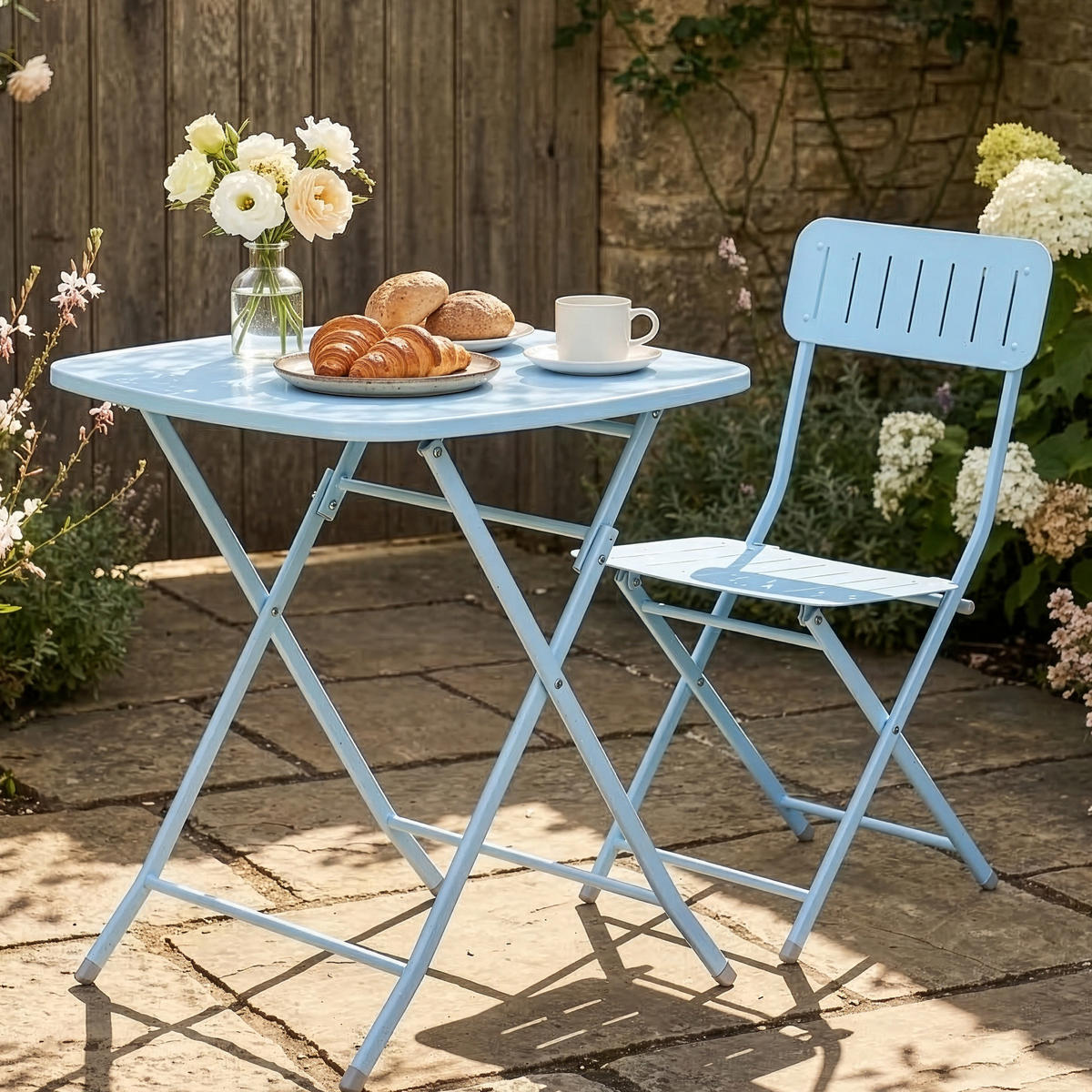 GARTENKLAPPTISCH Sande - Hellblau, Metall (70/70/71cm) - [en.casa]
