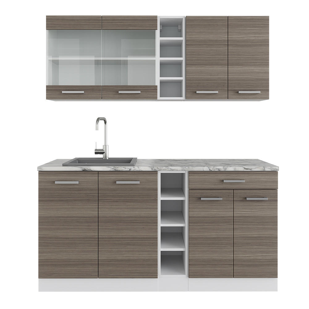 SINGLEKÜCHE R-Line Edelgrau/Weiß 160 cm, AP Marmor - Braun/Weiß, Holzwerkstoff (160/81.6/60cm) - Vicco