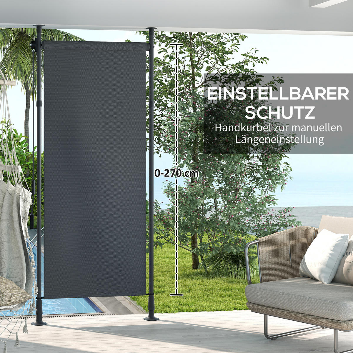 SENKRECHTMARKISE, Polyester, Dunkelgrau - Dunkelgrau, Kunststoff/Metall (2.8/310/120cm) - Outsunny