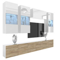 WOHNWAND Milano 5, Weiß/Sonoma Eiche, 300 cm, Grifflos - Weiß, Holz (300/155/36cm) - B BELINI GROUP