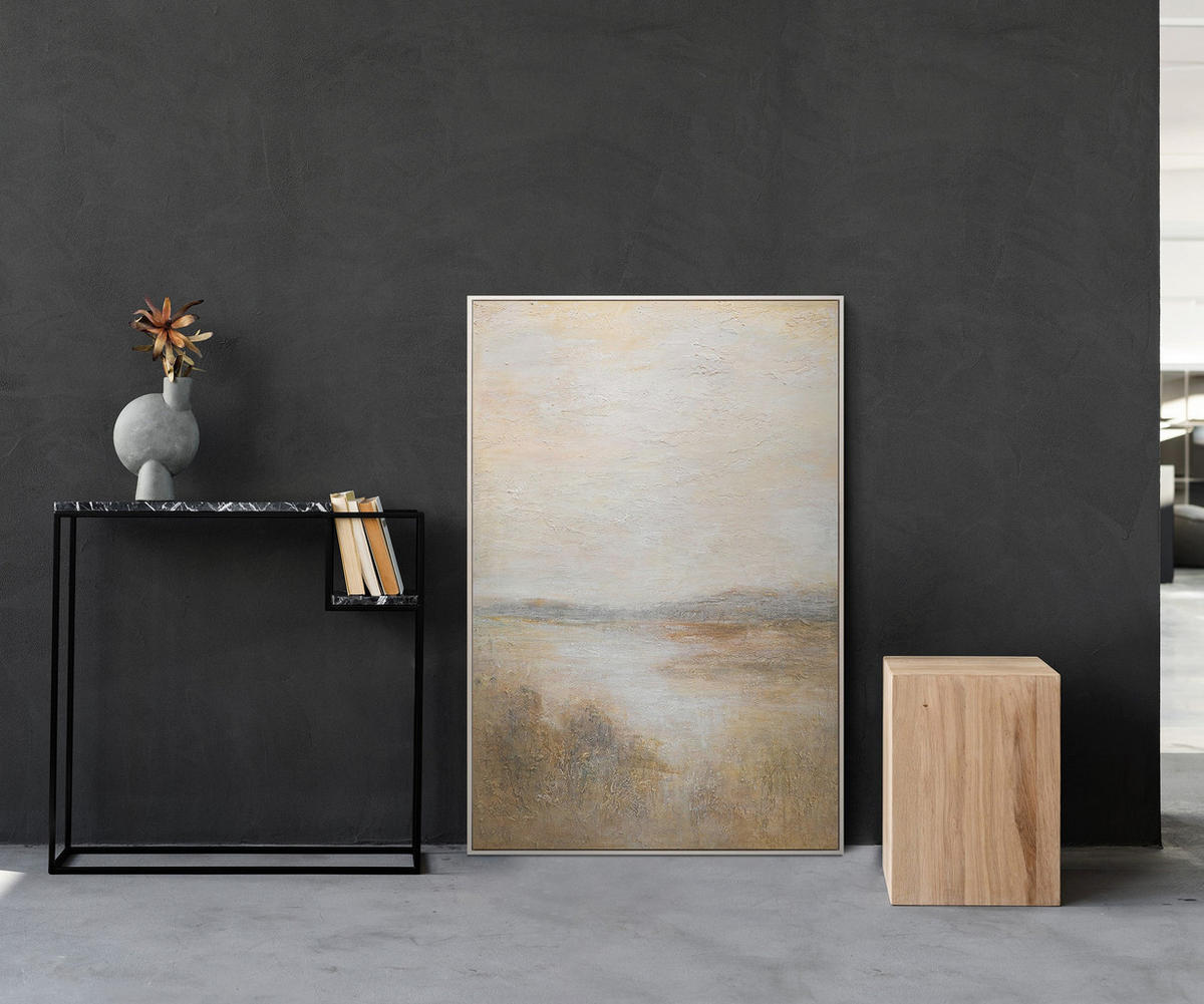GEMÄLDE Nebeliger Morgen Schattenfugenrahmen Eichefarben 140x100 cm - Eichefarben, Holz (140/100cm) - YS-art gallery