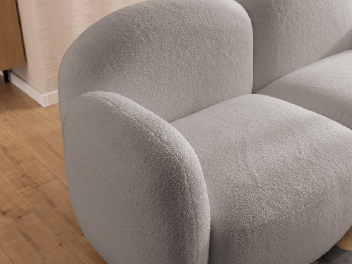 ECKSOFA Nuvola mit abgerundetem Design Hellgrau Bouclé-Stoff - Ottomane Rechts - Hellgrau/Schwarz, Holz/Kunststoff (268/146cm) - S-Style Möbel