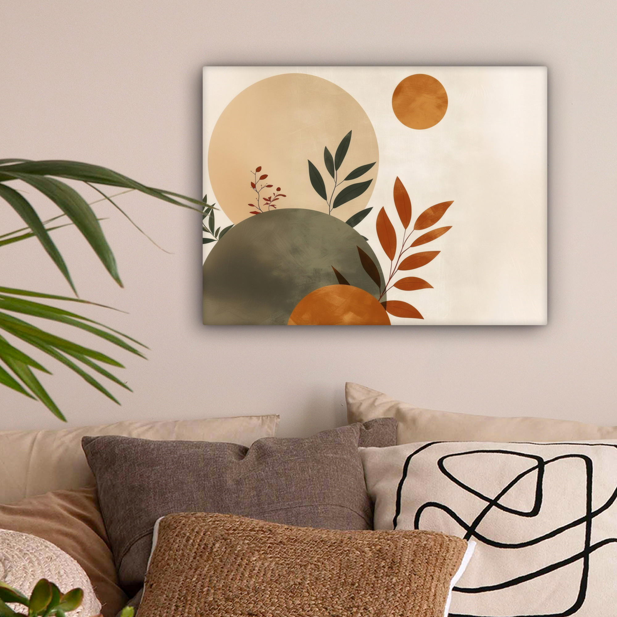 LEINWANDBILD Formen - Rund - Blätter - Beige 40x30 cm - Rostfarben, Textil (40/30cm) - MuchoWow