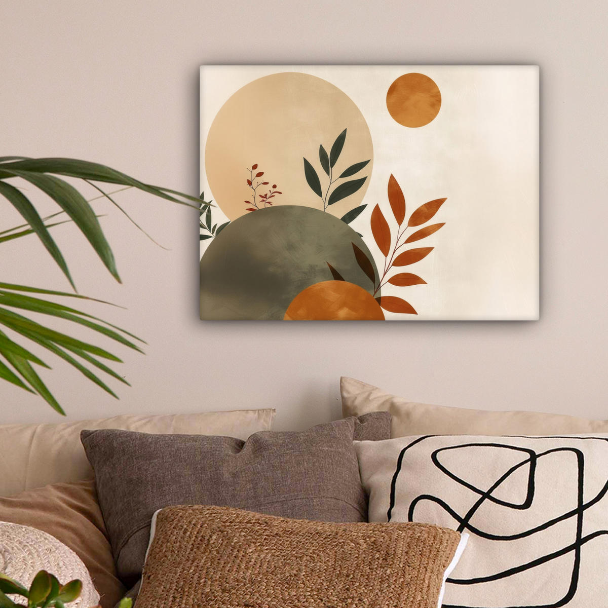 LEINWANDBILD Formen - Rund - Blätter - Beige 40x30 cm - Rostfarben, Textil (40/30cm) - MuchoWow