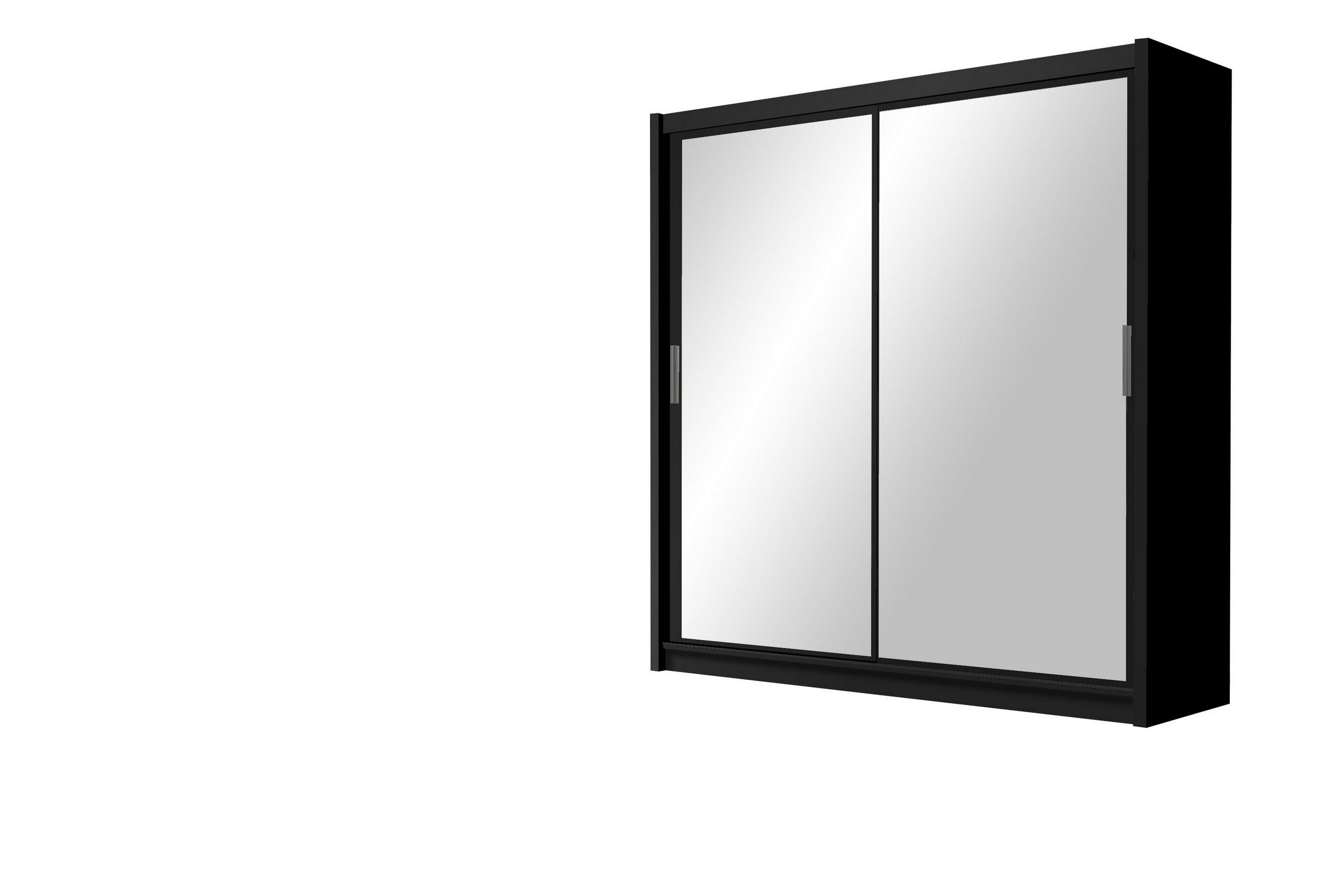 SCHWEBETÜRENSCHRANK NAMI 203/215/61 cm 2-türig mit Spiegel Schwarz - Schwarz, Holzwerkstoff (203/215/61cm) - MASSENO